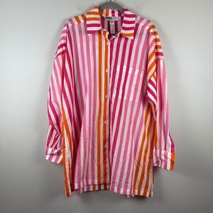 Beach Riot Alexa Shirt Women Large Petite Pink Striped Long Sleeve Cover Up Swim